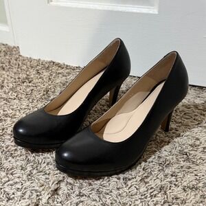 Calla Black Leather Round Toe Platform Pumps Heels Size 38 Made in Portugal